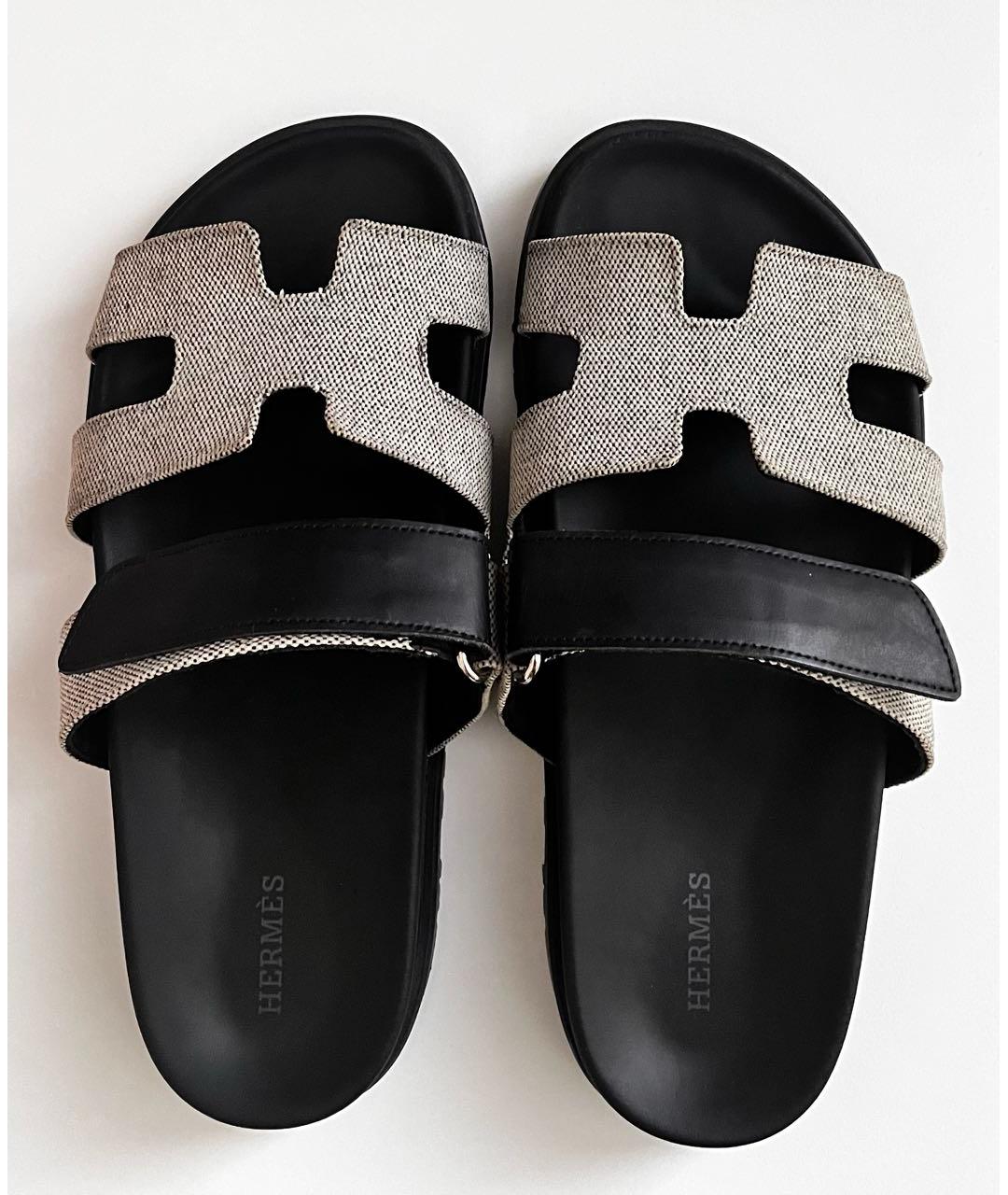 HERMES Серые текстильные сандалии, фото 3