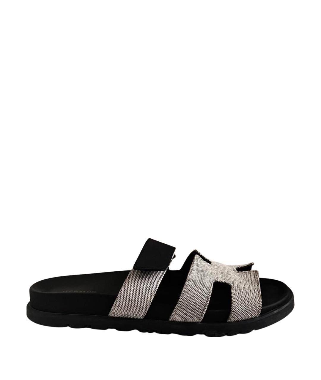 HERMES Серые текстильные сандалии, фото 1