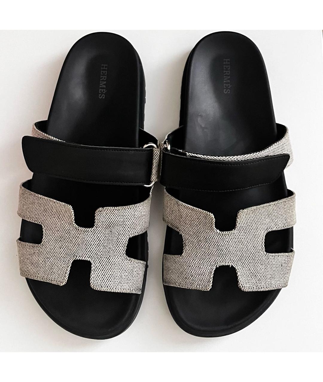 HERMES Серые текстильные сандалии, фото 2