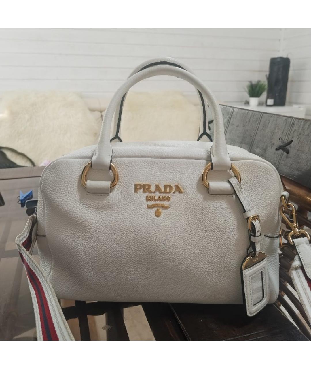 PRADA Белая кожаная сумка с короткими ручками, фото 2