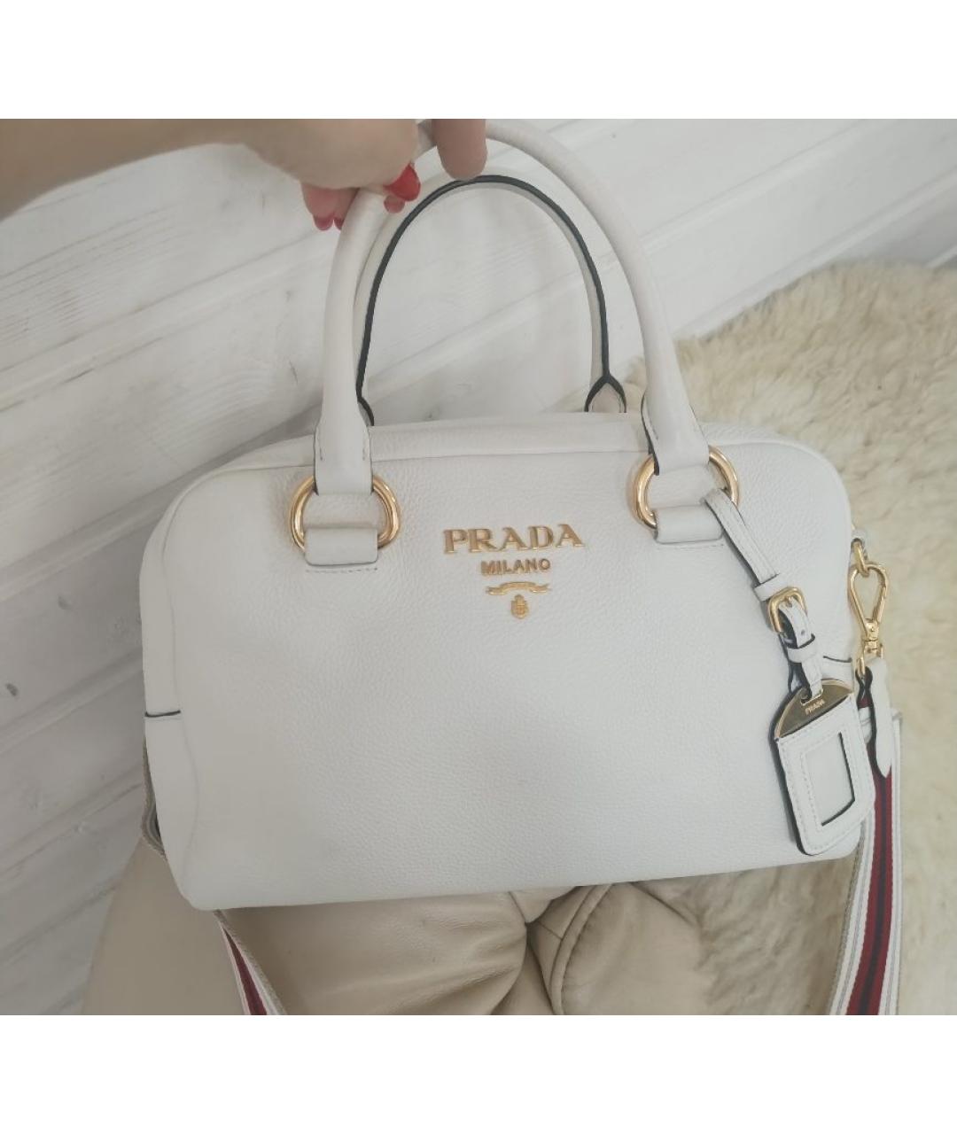 PRADA Белая кожаная сумка с короткими ручками, фото 9