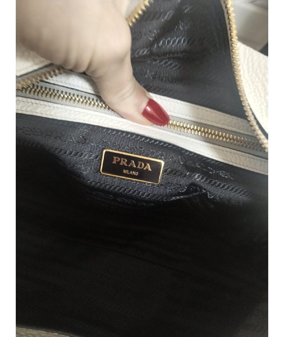 PRADA Белая кожаная сумка с короткими ручками, фото 7