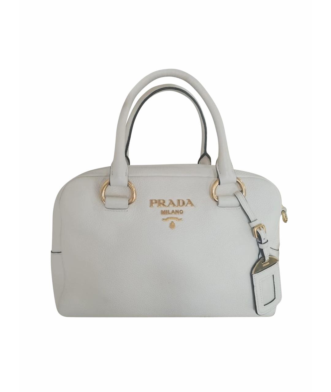 PRADA Белая кожаная сумка с короткими ручками, фото 1