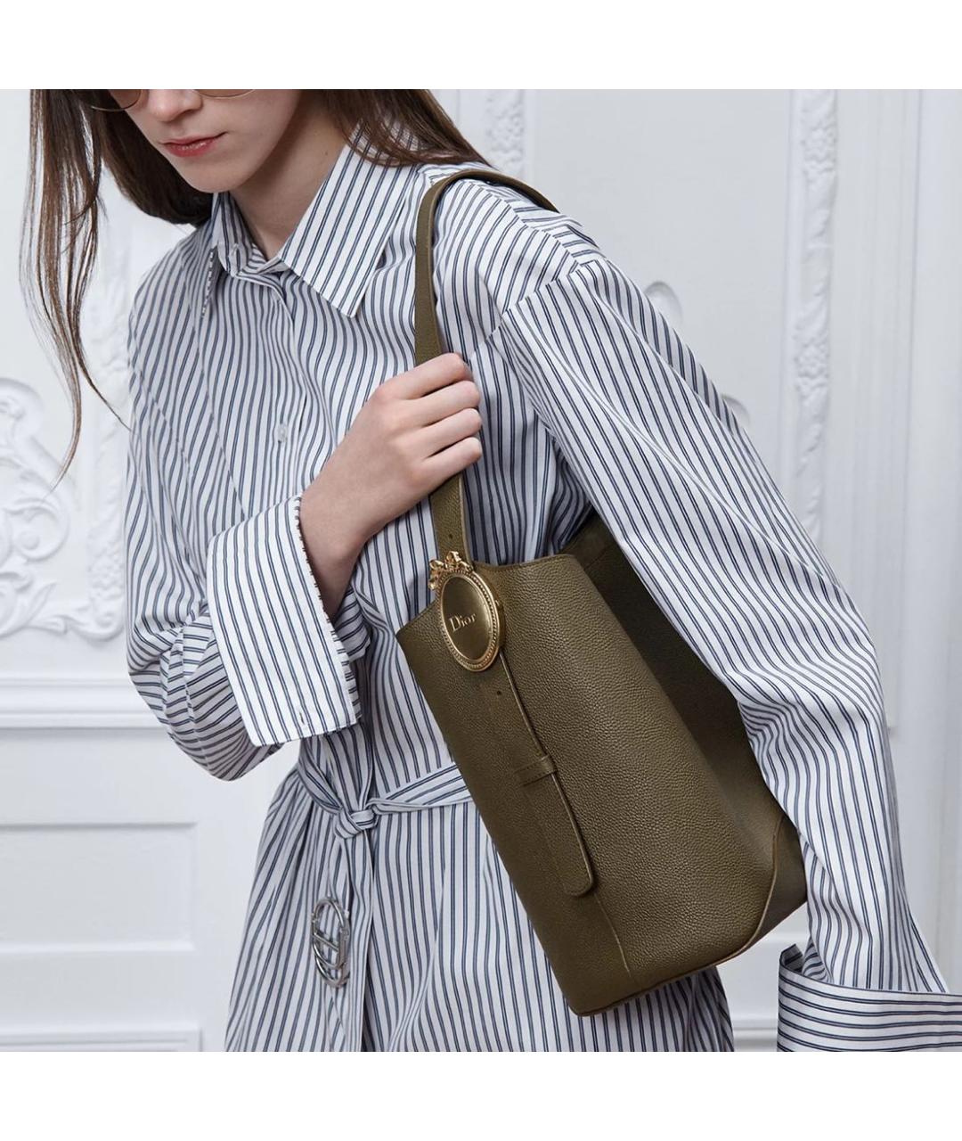 CHRISTIAN DIOR Хаки кожаная сумка тоут, фото 3