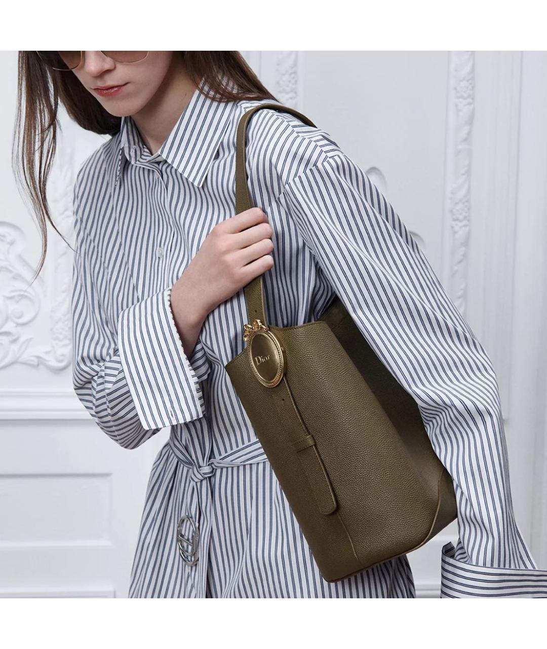 CHRISTIAN DIOR Хаки кожаная сумка тоут, фото 4