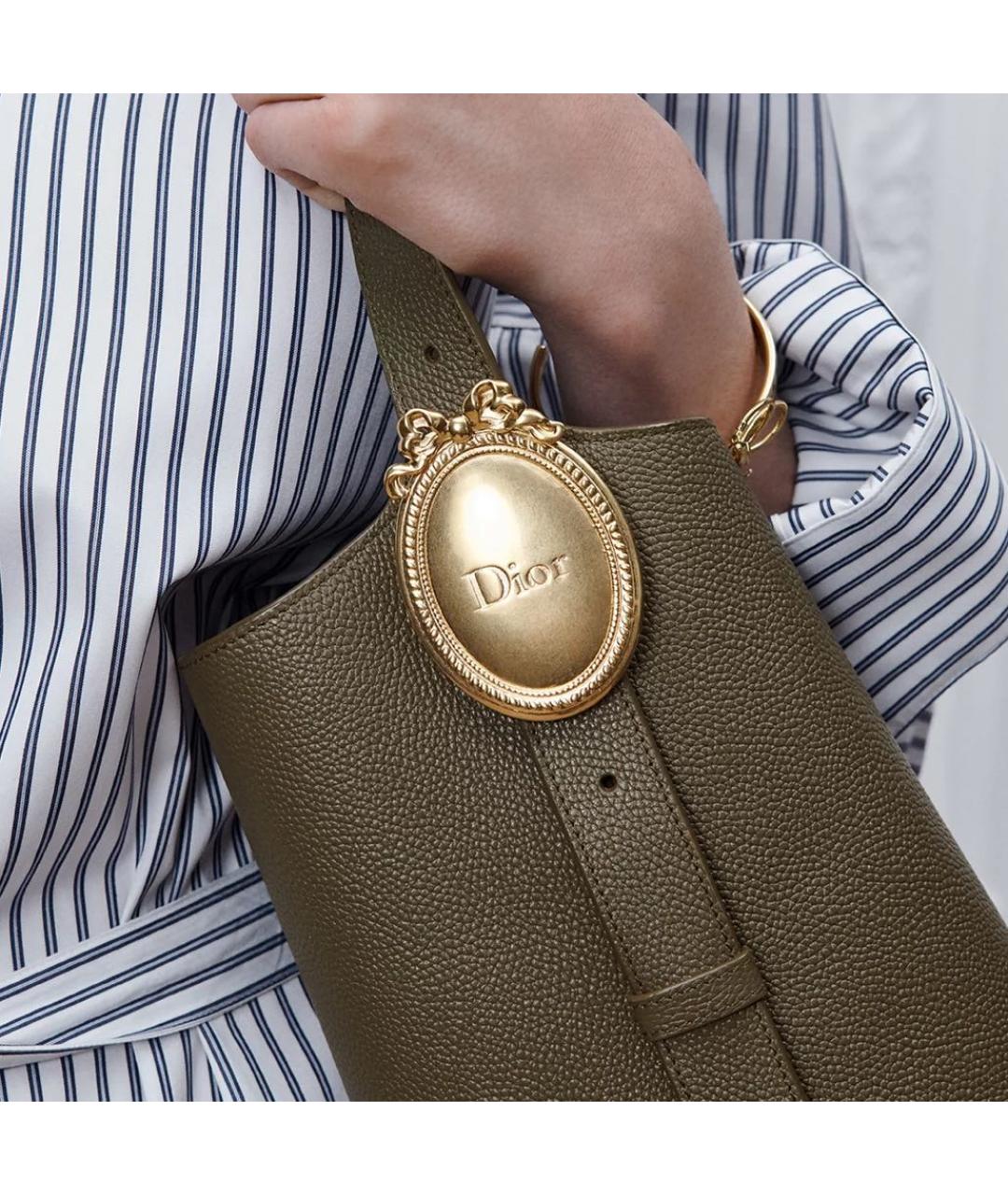 CHRISTIAN DIOR Хаки кожаная сумка тоут, фото 2