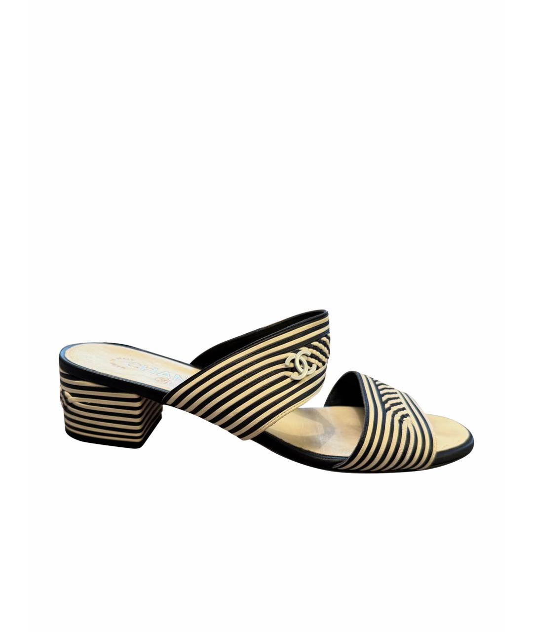 CHANEL Синие кожаные шлепанцы, фото 1