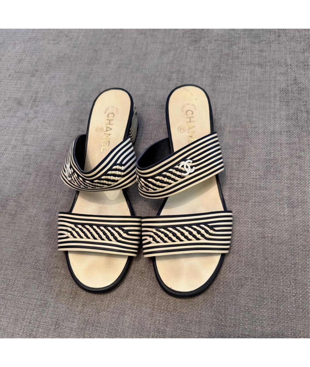 CHANEL Синие кожаные шлепанцы, фото 3