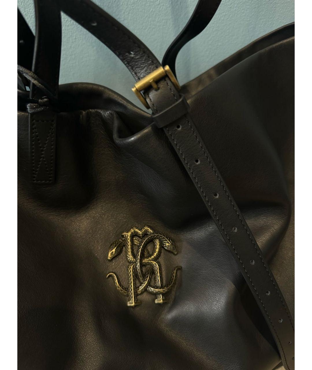 ROBERTO CAVALLI Черная кожаная сумка тоут, фото 6