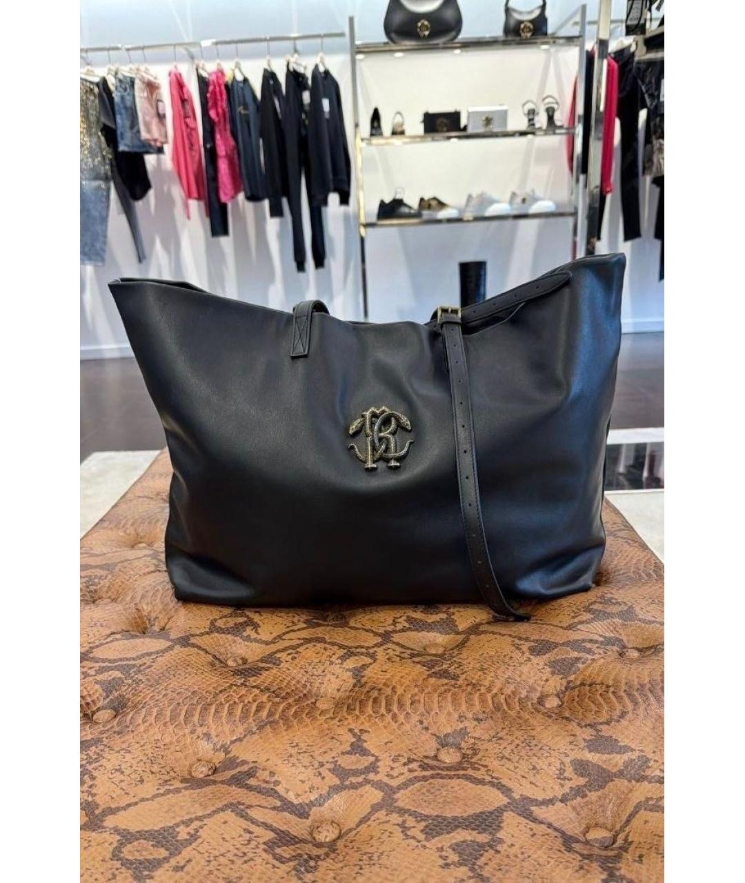 ROBERTO CAVALLI Черная кожаная сумка тоут, фото 7