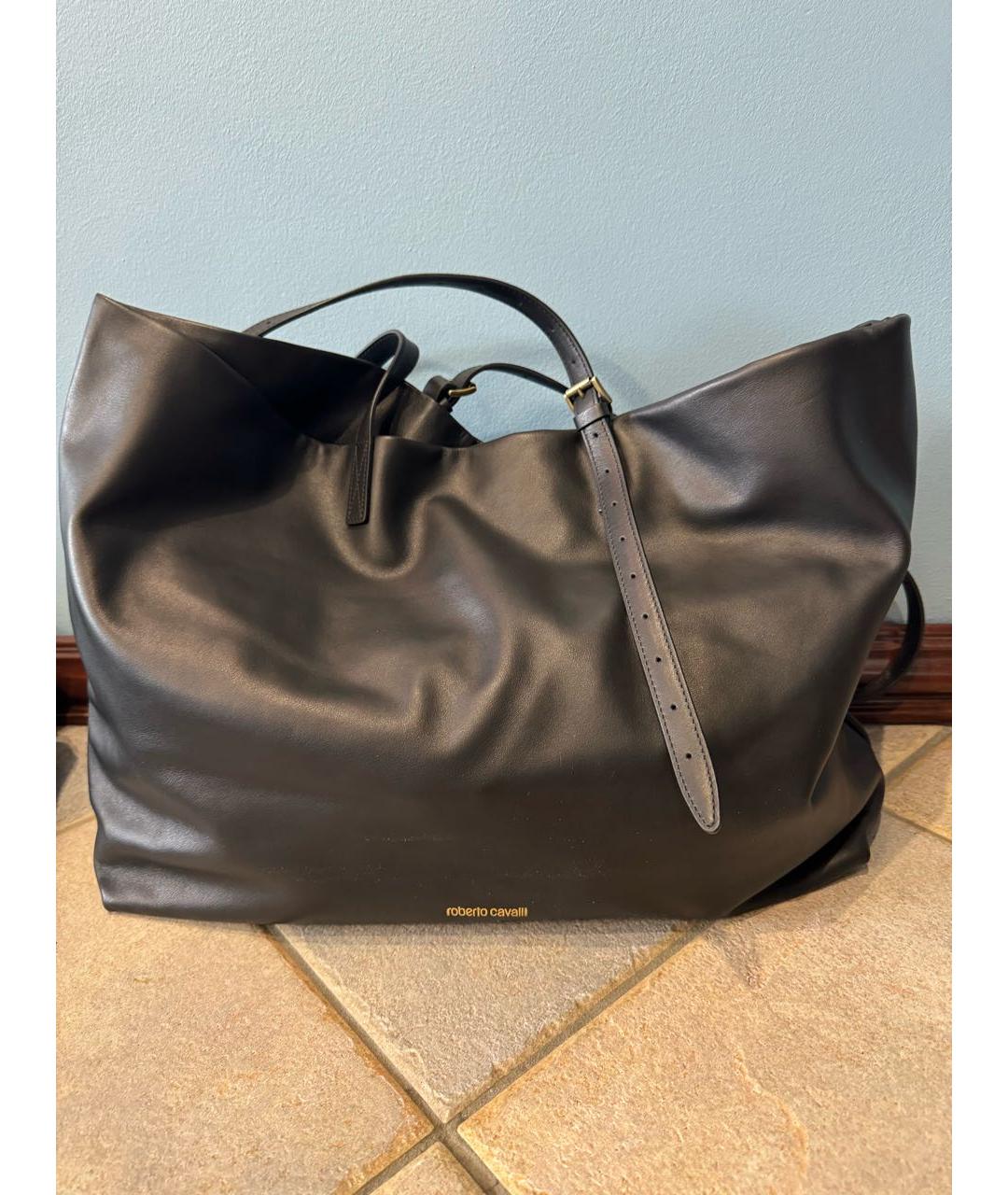 ROBERTO CAVALLI Черная кожаная сумка тоут, фото 3