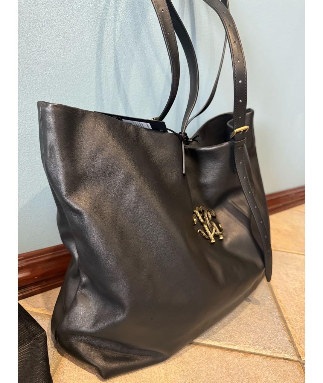 ROBERTO CAVALLI Черная кожаная сумка тоут, фото 2