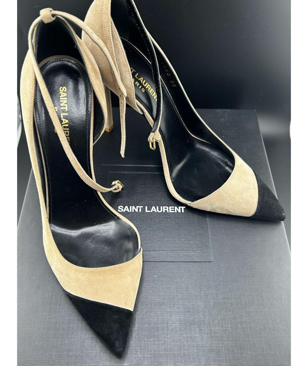 SAINT LAURENT Бежевые замшевые туфли, фото 6