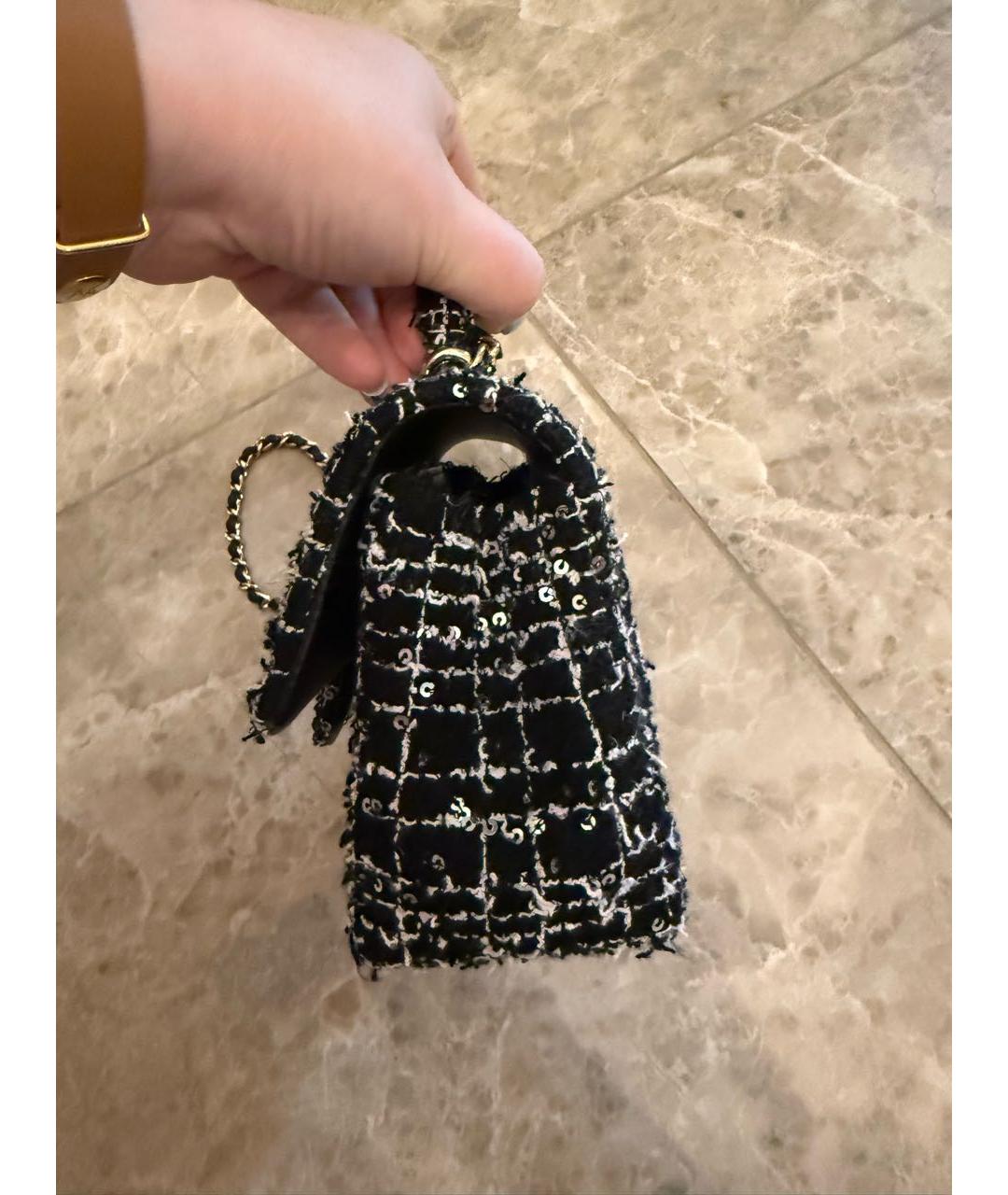 CHANEL Черная твидовая сумка с короткими ручками, фото 4