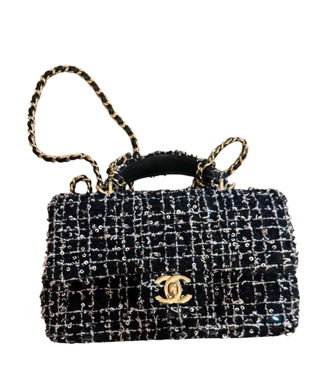 CHANEL Черная твидовая сумка с короткими ручками, фото 1