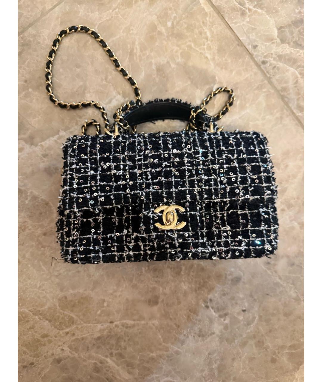 CHANEL Черная твидовая сумка с короткими ручками, фото 5