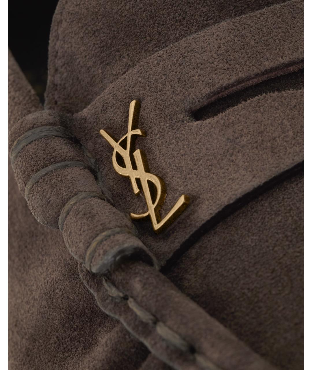 SAINT LAURENT Коричневые замшевые лоферы, фото 4