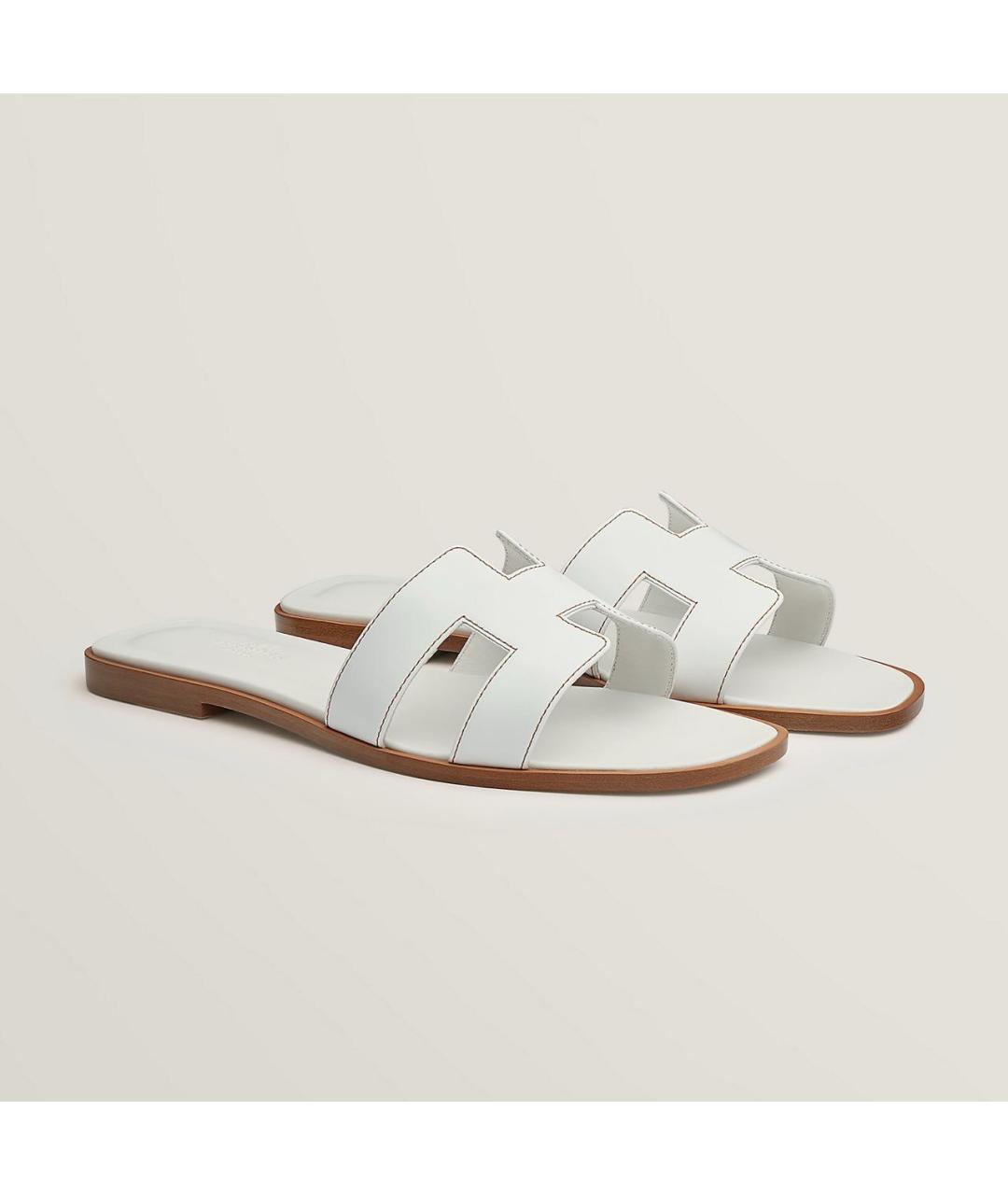 HERMES Белые кожаные шлепанцы, фото 2