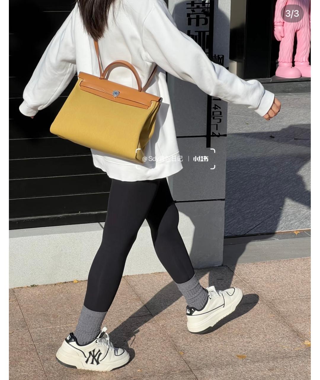 HERMES Желтая деним сумка с короткими ручками, фото 8