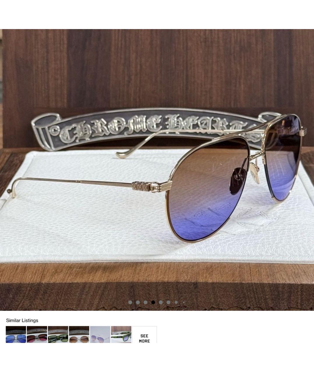 CHROME HEARTS Золотые металлические солнцезащитные очки, фото 2