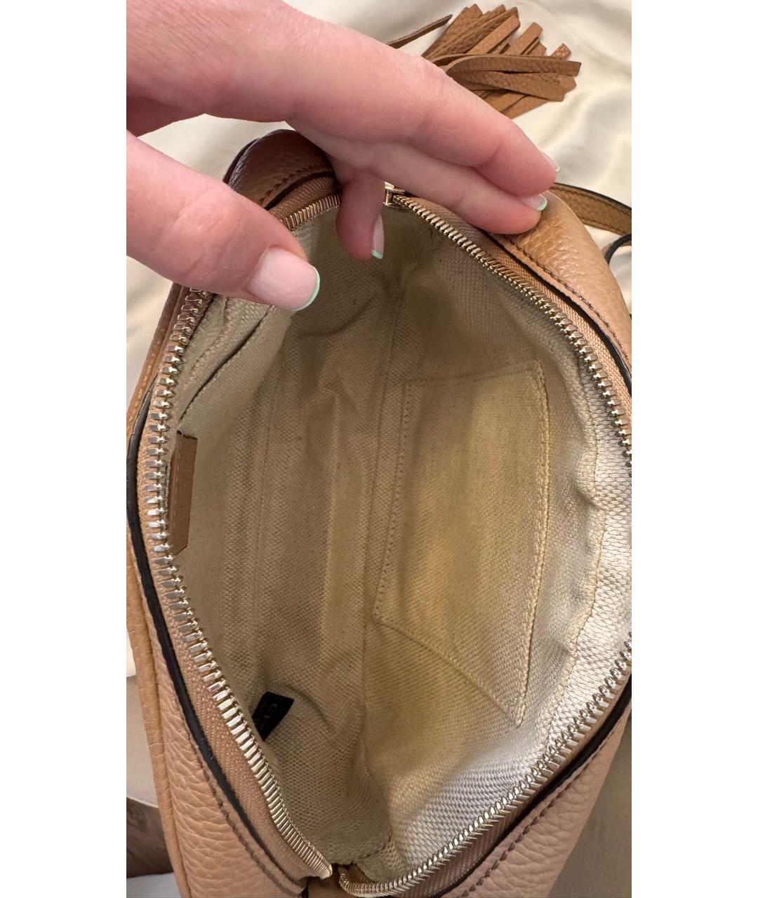 GUCCI Бежевая кожаная сумка через плечо, фото 4