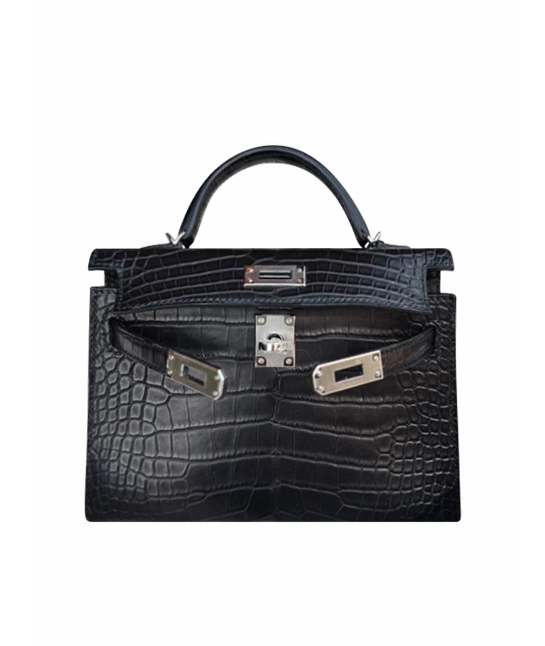 HERMES Черная сумка с короткими ручками из экзотической кожи, фото 1
