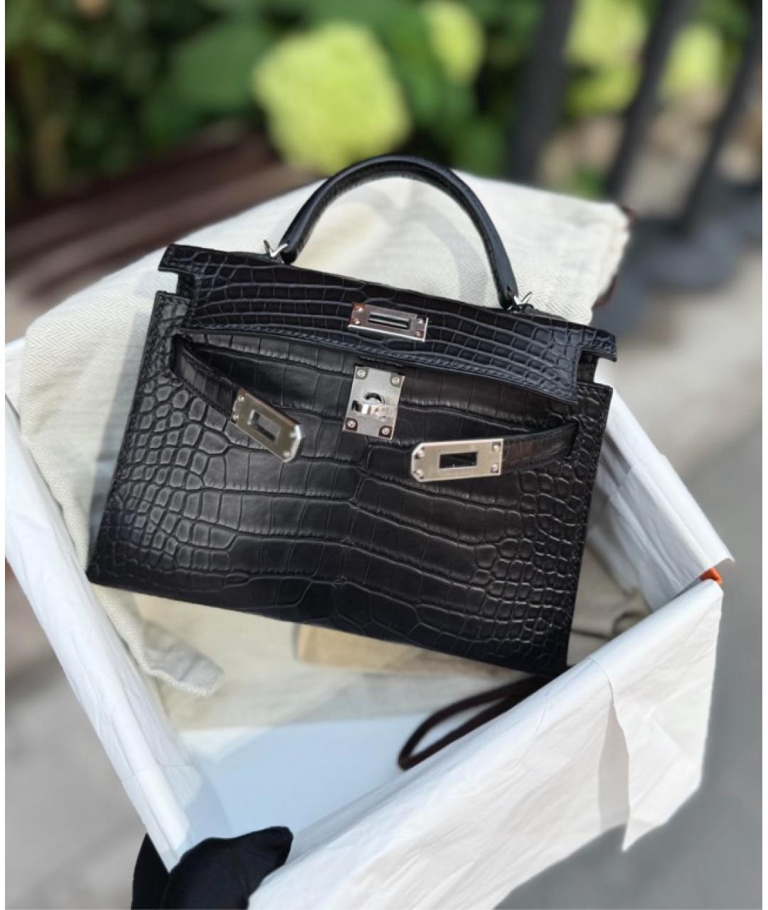 HERMES Черная сумка с короткими ручками из экзотической кожи, фото 4