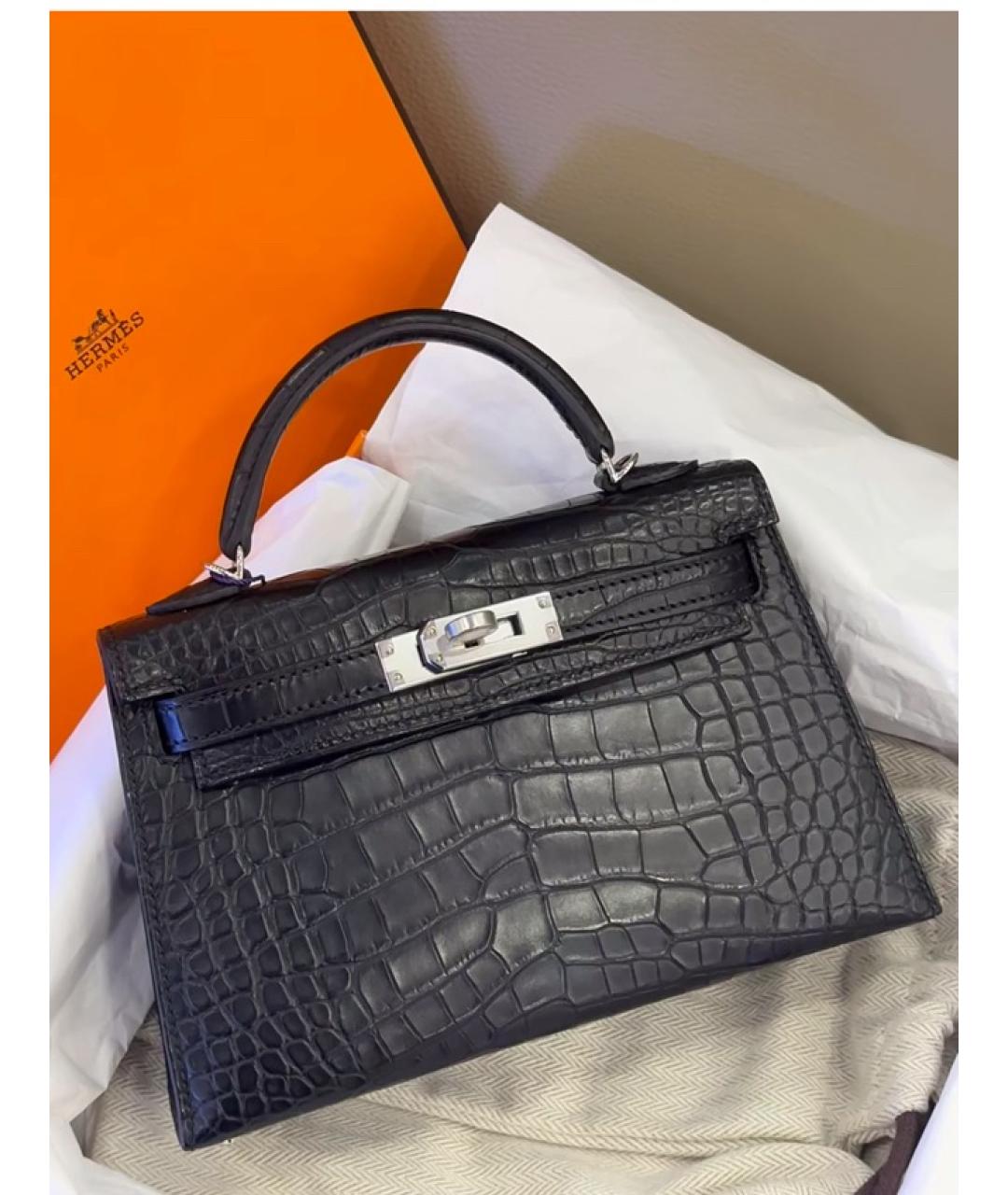 HERMES Черная сумка с короткими ручками из экзотической кожи, фото 3