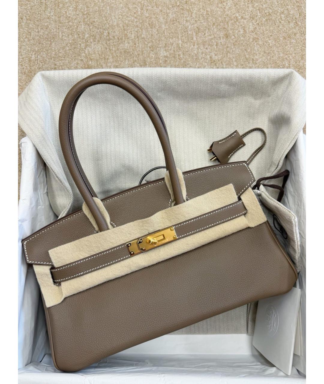 HERMES Серая кожаная сумка с короткими ручками, фото 3