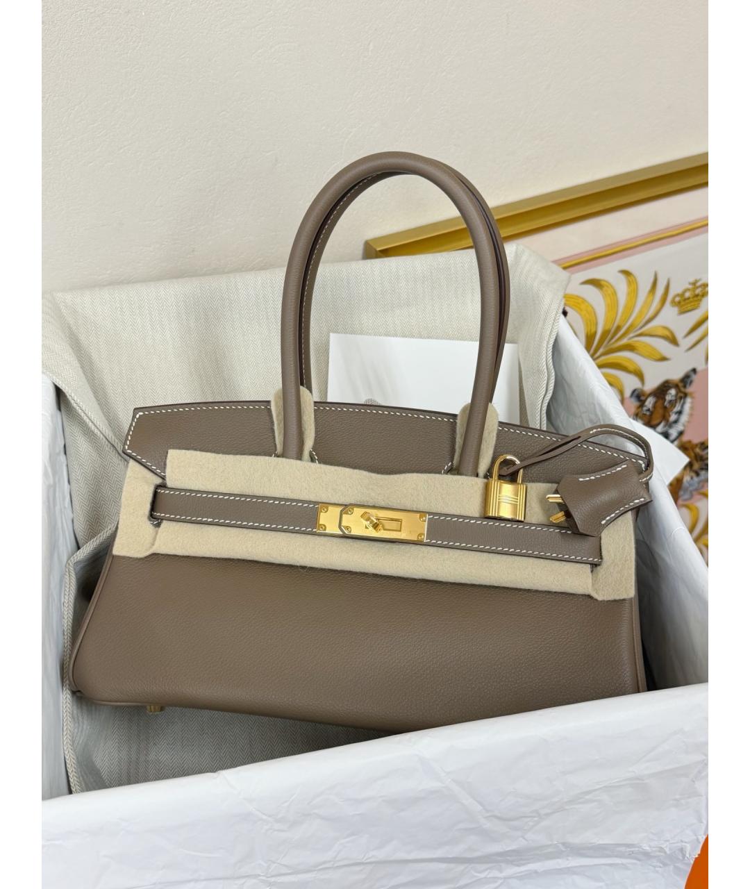 HERMES Серая кожаная сумка с короткими ручками, фото 2