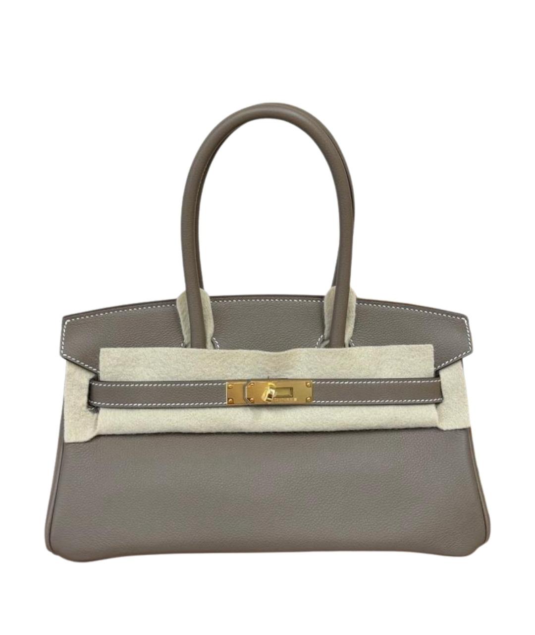 HERMES Серая кожаная сумка с короткими ручками, фото 1