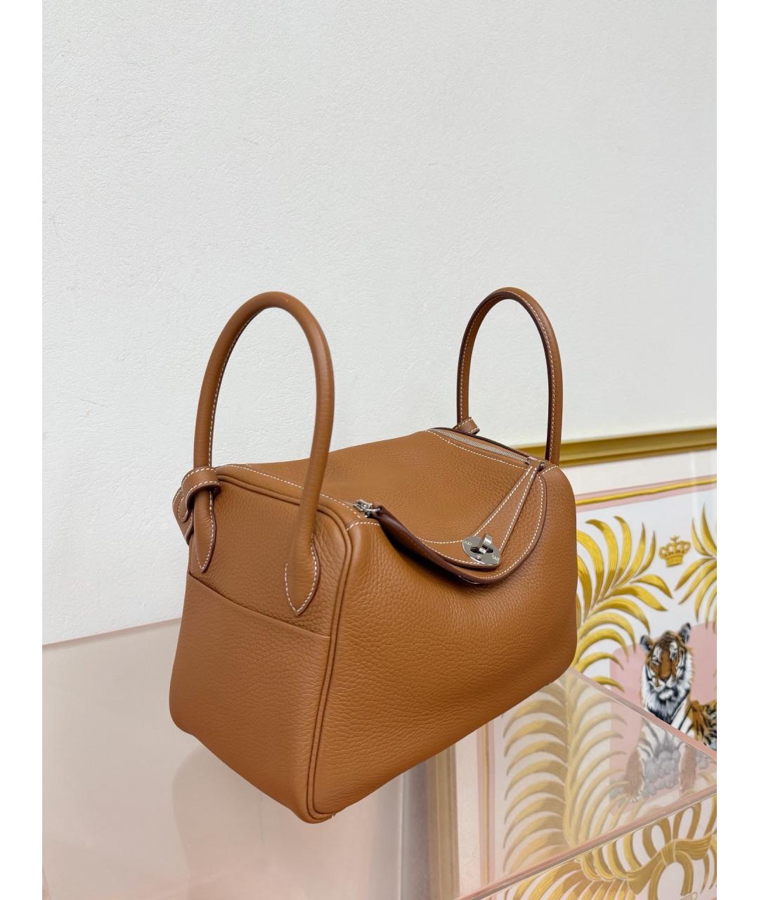 HERMES Коричневая кожаная сумка с короткими ручками, фото 2