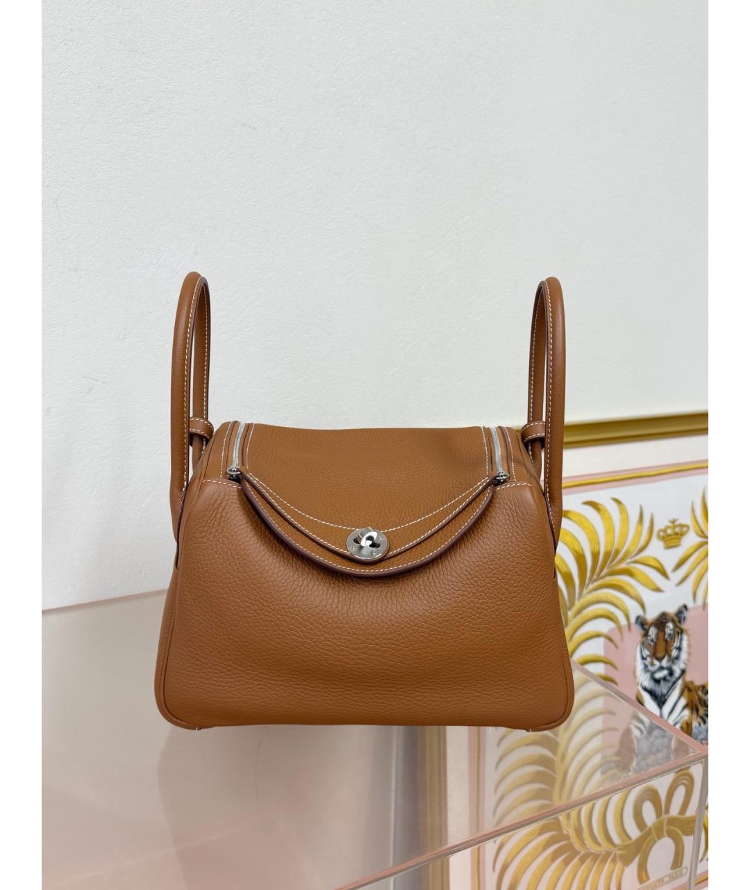 HERMES Коричневая кожаная сумка с короткими ручками, фото 5