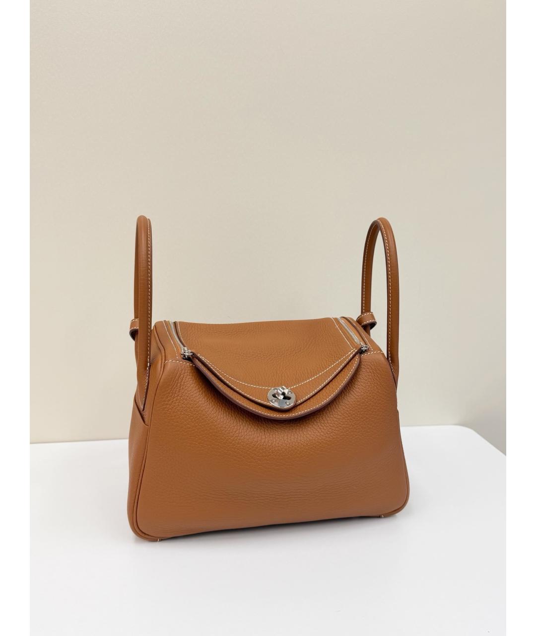 HERMES Коричневая кожаная сумка с короткими ручками, фото 4