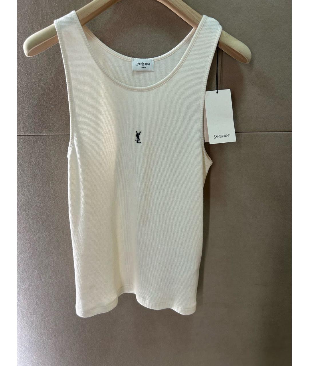 SAINT LAURENT Бежевая хлопковая майка, фото 5
