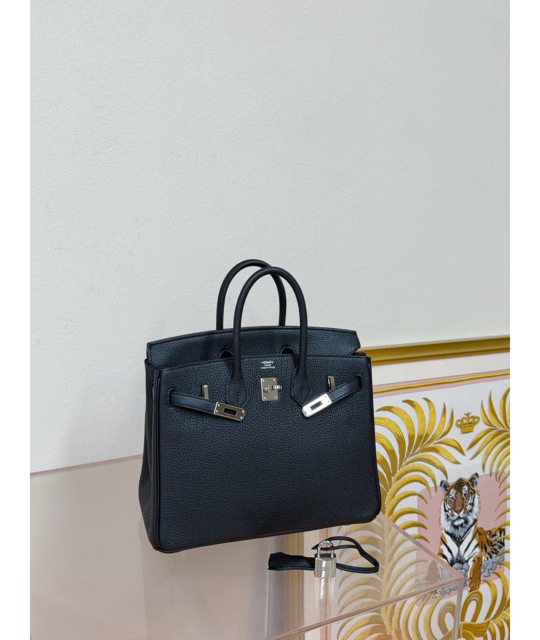 HERMES Черная кожаная сумка с короткими ручками, фото 4