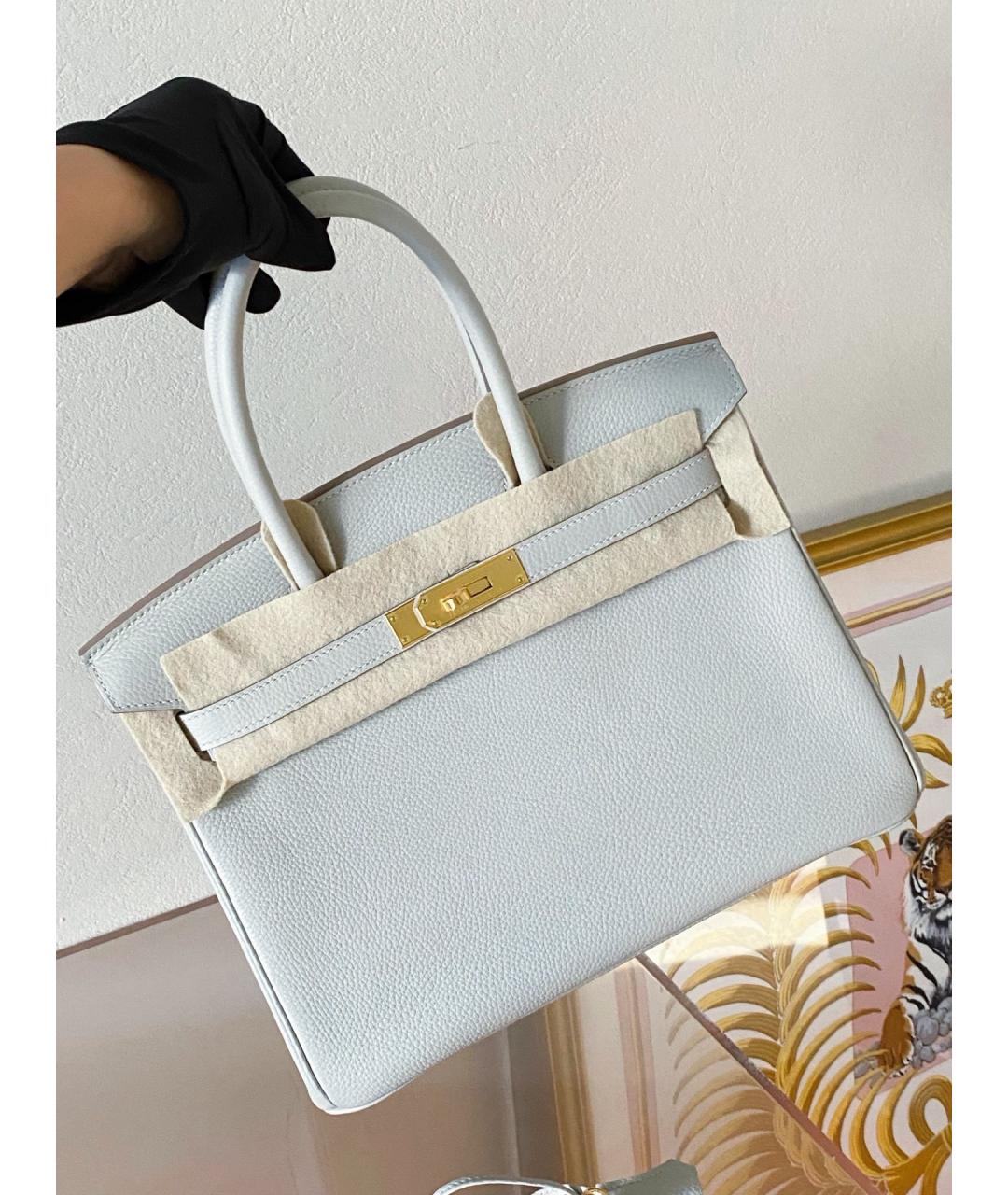 HERMES Серая кожаная сумка с короткими ручками, фото 4