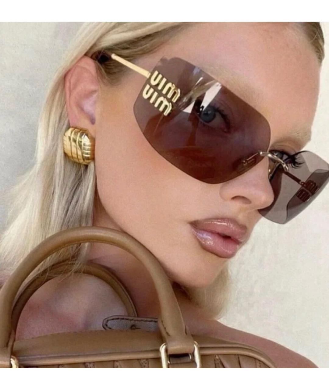 MIU MIU Золотые пластиковые солнцезащитные очки, фото 8