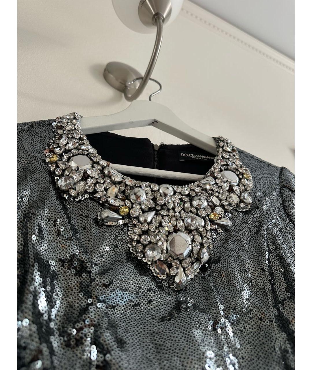 DOLCE&GABBANA Серебряное шелковое вечернее платье, фото 8