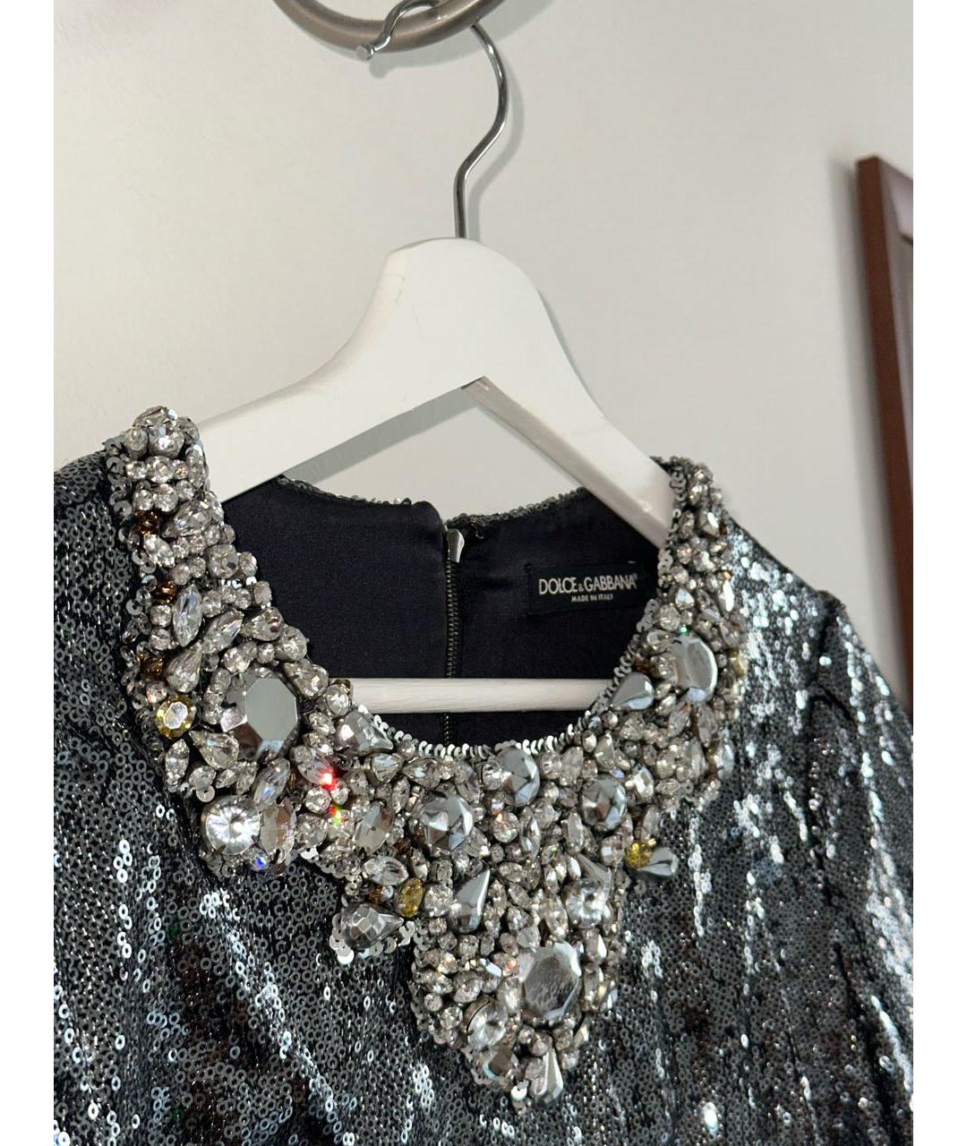 DOLCE&GABBANA Серебряное шелковое вечернее платье, фото 4