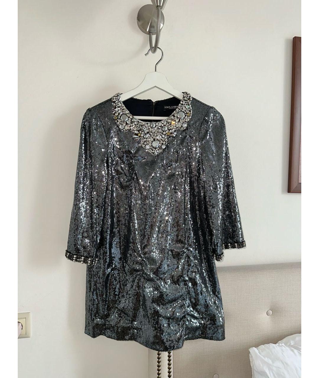 DOLCE&GABBANA Серебряное шелковое вечернее платье, фото 2