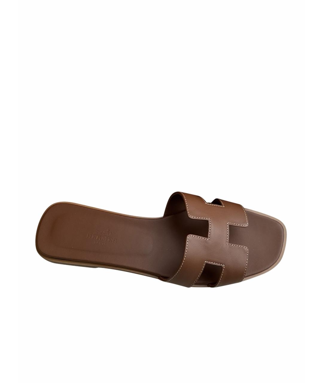 HERMES Коричневые кожаные босоножки, фото 1