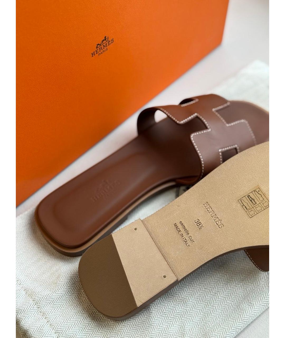 HERMES Коричневые кожаные босоножки, фото 4