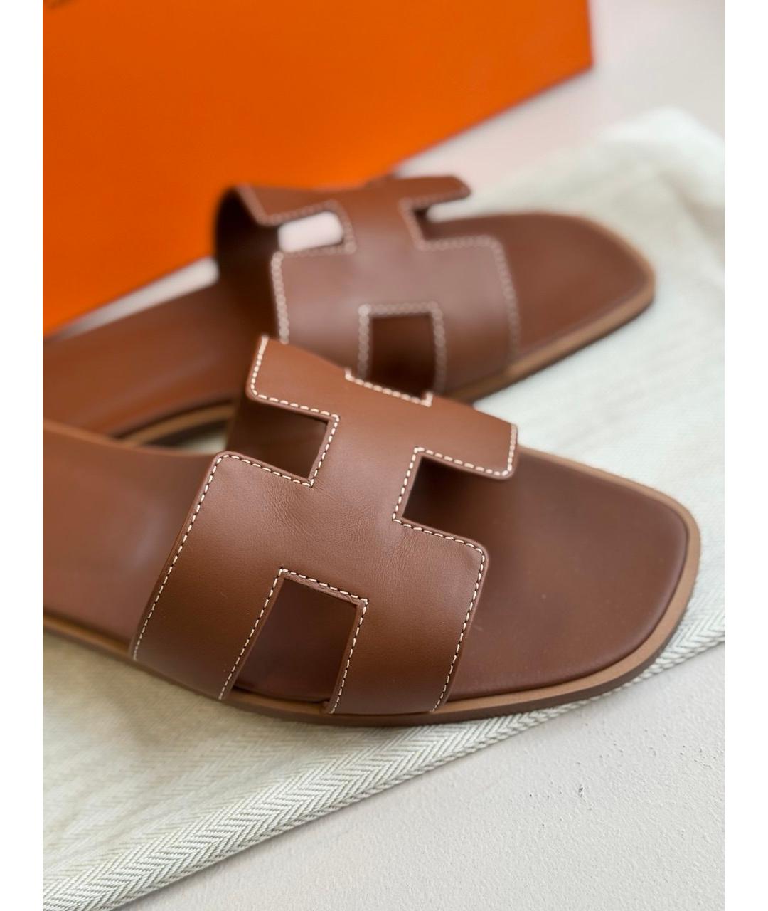 HERMES Коричневые кожаные босоножки, фото 3