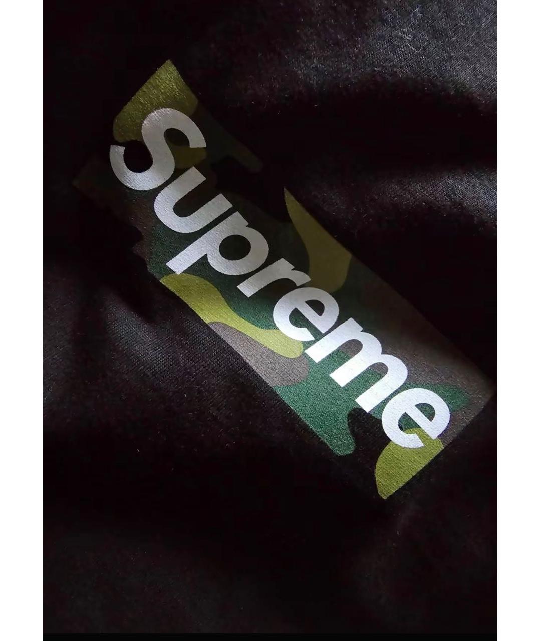 SUPREME Черная хлопковая футболка, фото 2