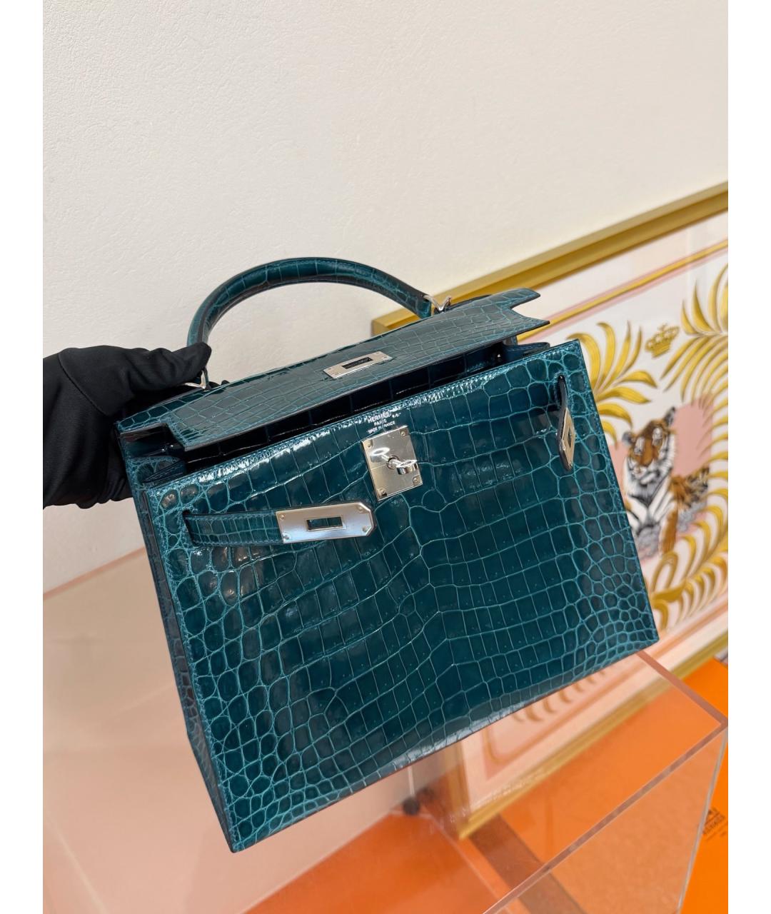 HERMES Синяя кожаная сумка с короткими ручками, фото 2