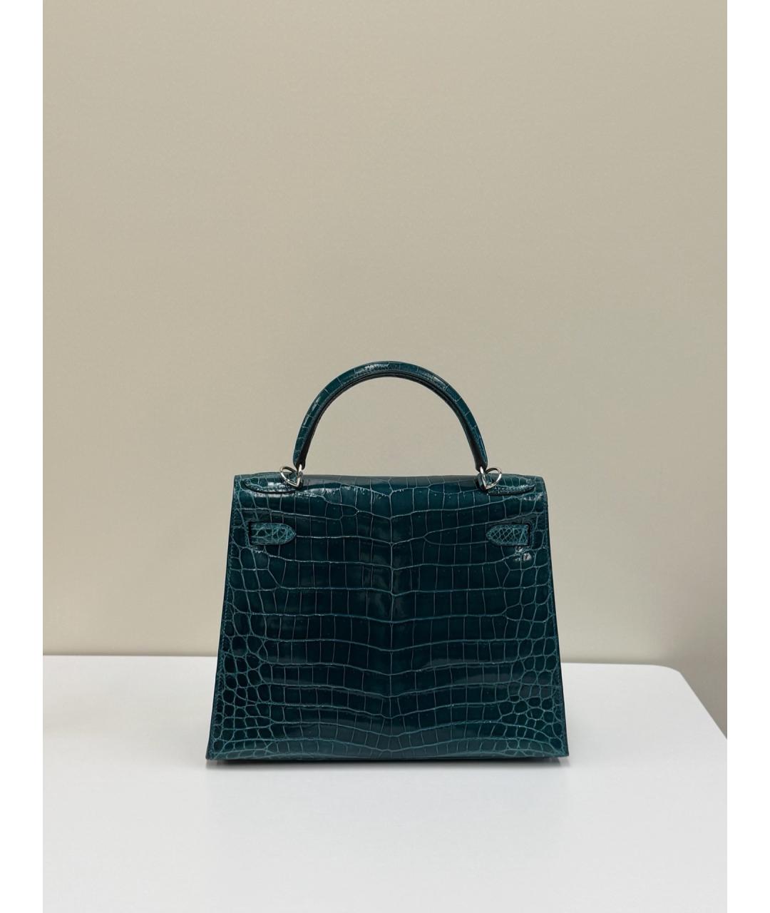 HERMES Синяя кожаная сумка с короткими ручками, фото 6