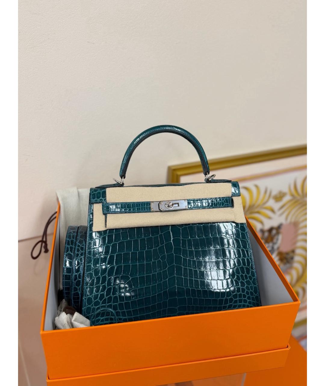 HERMES Синяя кожаная сумка с короткими ручками, фото 3