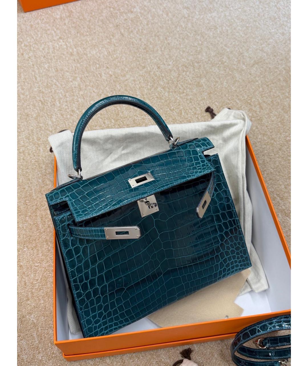 HERMES Синяя кожаная сумка с короткими ручками, фото 7