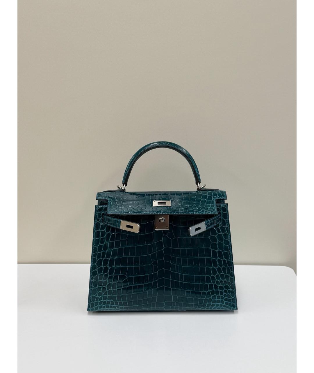 HERMES Синяя кожаная сумка с короткими ручками, фото 4